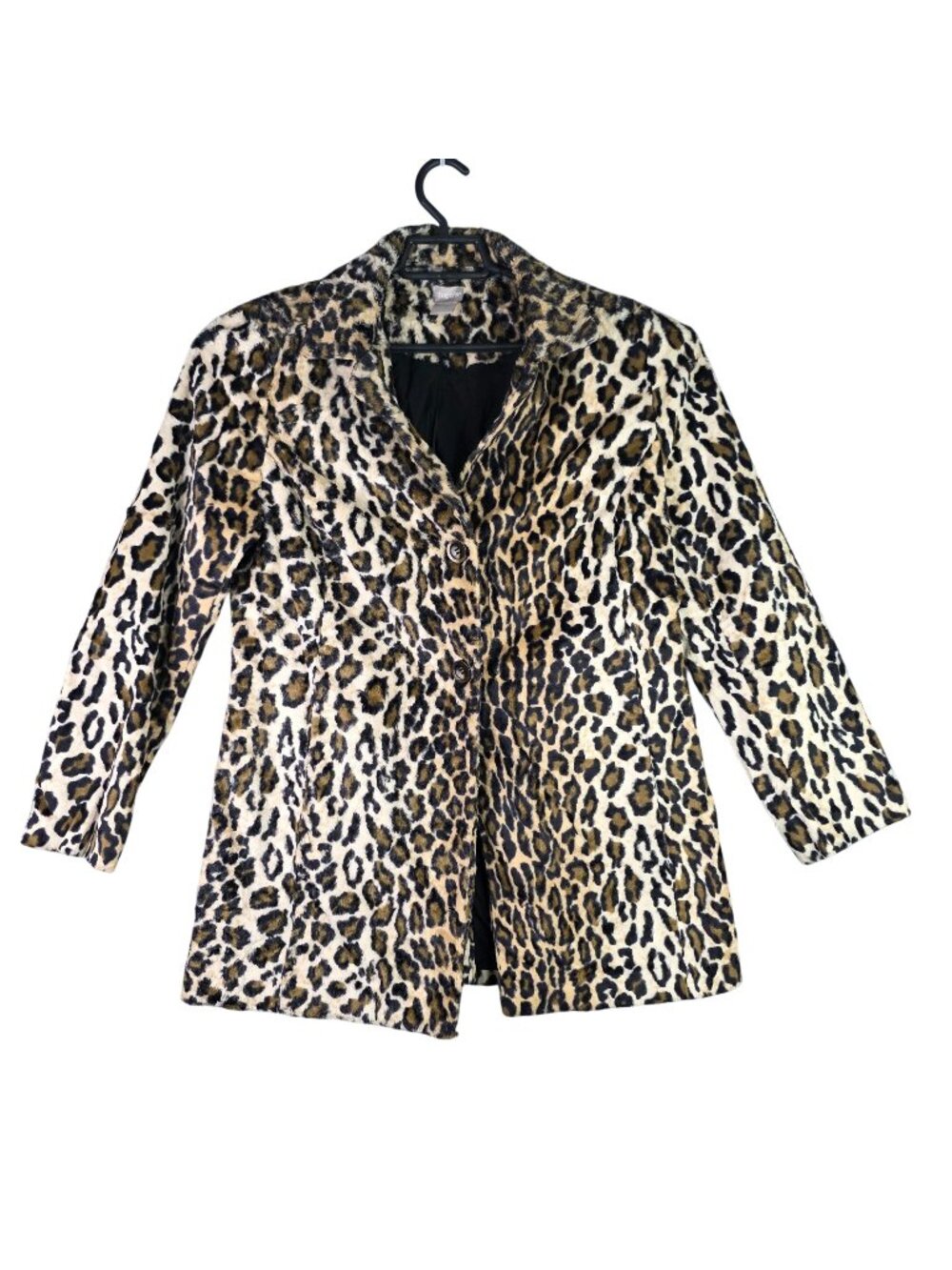 Womens Chicos Animal Print Faux Fur Coat Button Front Lined Size 1 US 8/10